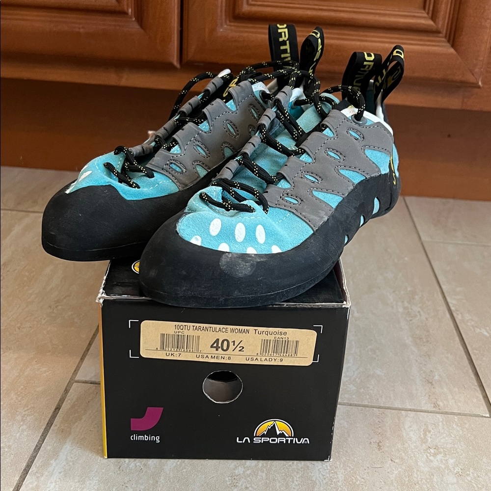 La Sportiva Turquoise and Black Climbing Shoes